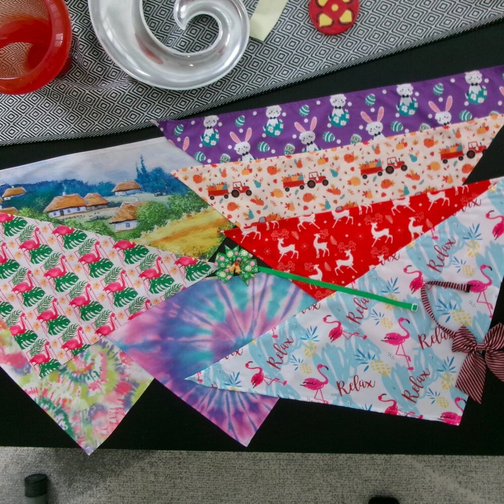 Lot 10 Piece Dog Bandana Collar Holidays Fall Christmas Flamingo Tie Dye Medium